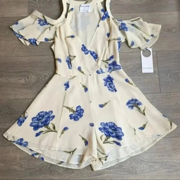 REVOLVE Privacy Please Leon Romper Floral Cold Shoulder Cream Purple Size Small - Picture 7 of 16